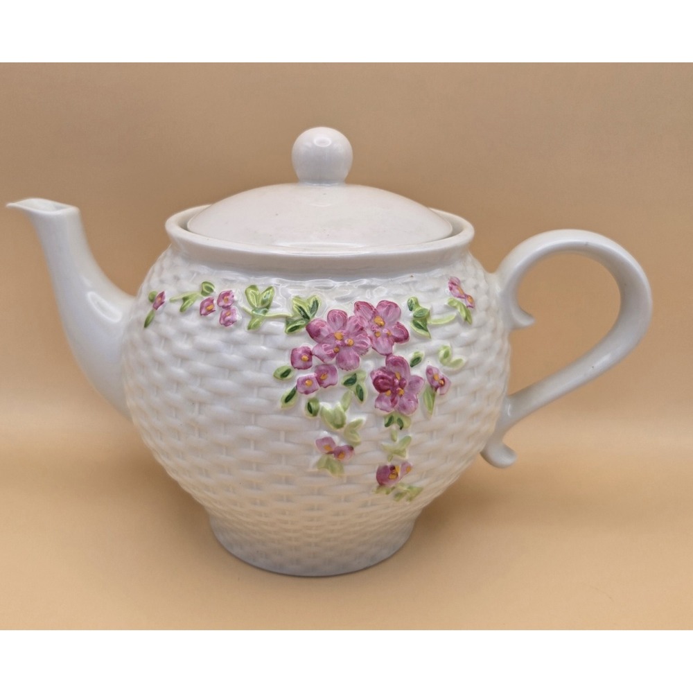 Tea Pot Pink Flowers Vintage Ceramic Made In Japan For Telaflora 1985